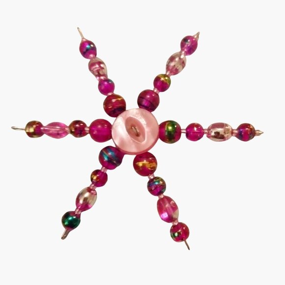 Christmas Ornament Star Handmade Beaded Pink Gold Suncatcher 3 Inches - Picture 3 of 3